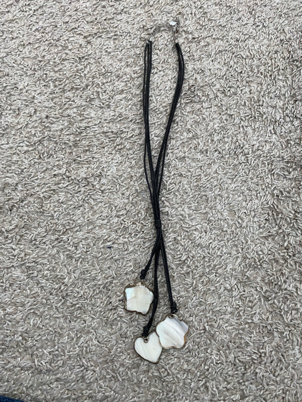 Women’s Black Cord Necklace with White Mother-of-Pearl Charms